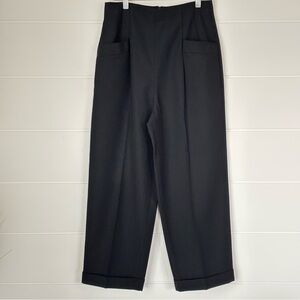 Sandro Wide Leg Cuffed Hem Black Trouser Pants Women's Size 40